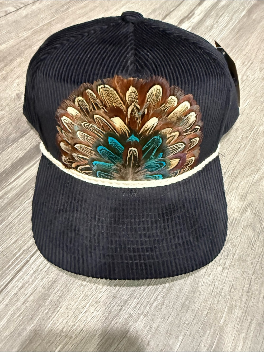 Women’s Feather Trim Navy Corduroy Cap - Brand
